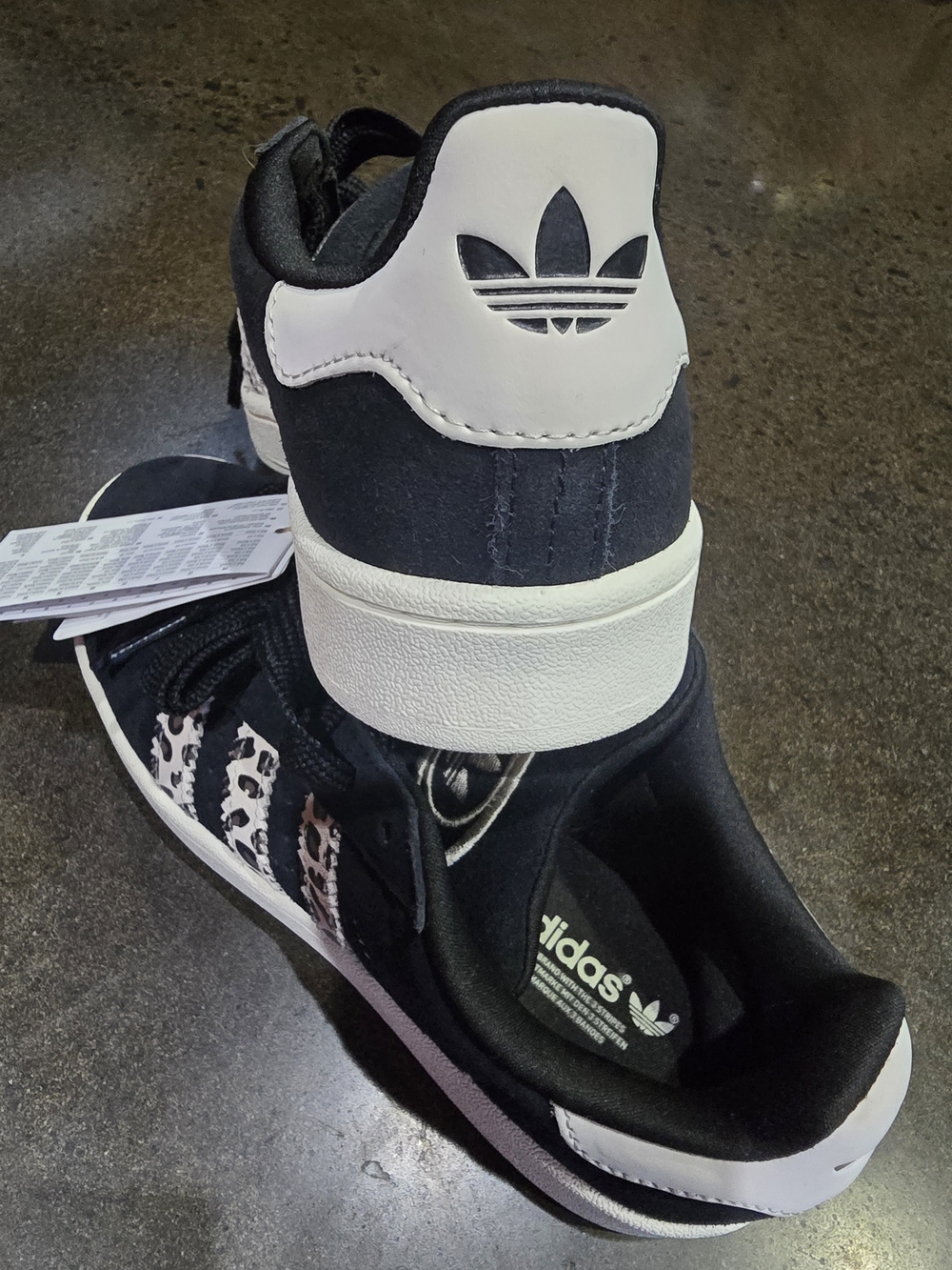 Black Sneakers with White Leopard Stripe Detail - Picture 2 of 5